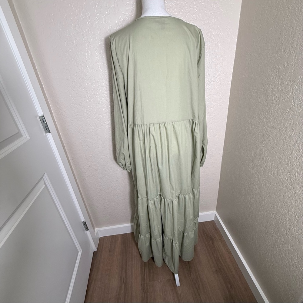 ASOS Sage Green Long Sleeve Tiered Dress Size 14 Modest Bohemian Casual Prairie - Picture 2 of 9